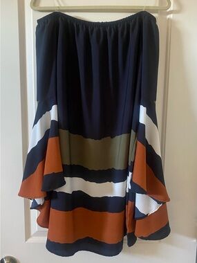 Black Bead Off-Shoulder Tunic — Navy, White, Rust & Olive Stripes